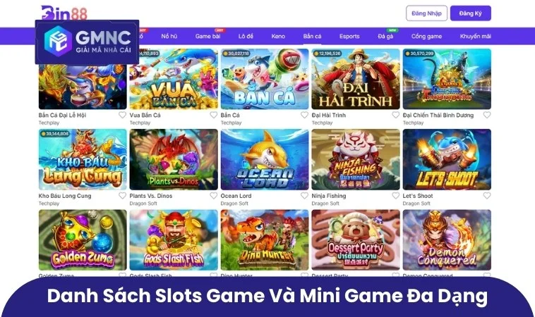 Danh sách slots game và mini game đa dạng