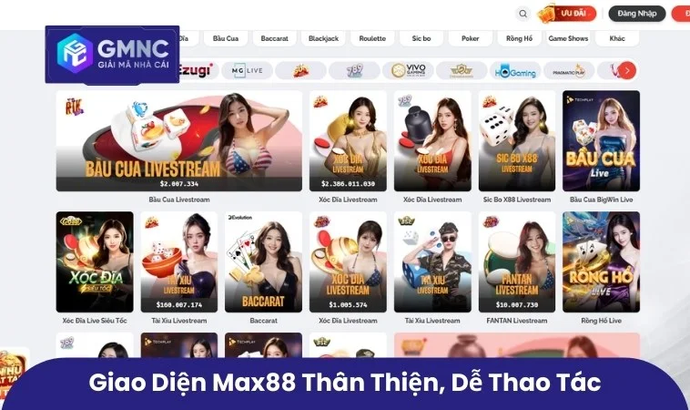Max88 – Trải Nghiệm Thực Tế Của Người Chơi Tại Sân Chơi Này 1 Giao diện Max88 thân thiện, dễ thao tác