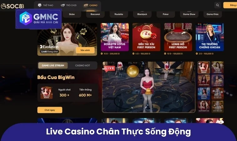 Live casino chân thực sống động