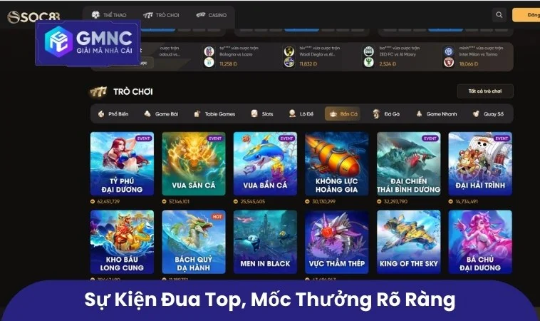 Sự kiện đua top, mốc thưởng rõ ràng