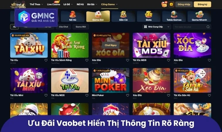 Vaobet – Sân Chơi Cá Cược Trực Tuyến Được Nhiều Người Quan Tâm 3 Ưu đãi Vaobet hiển thị thông tin rõ ràng